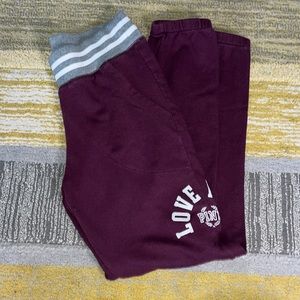 Women’s, Pink VS, sweatpants, Size S, logo, gray and white waist, maroon legs